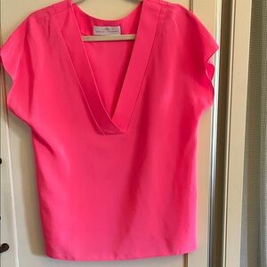 Amanda Uprichard 100 % silk Pink V-Neck Cap Sleeve Blouse, Size L